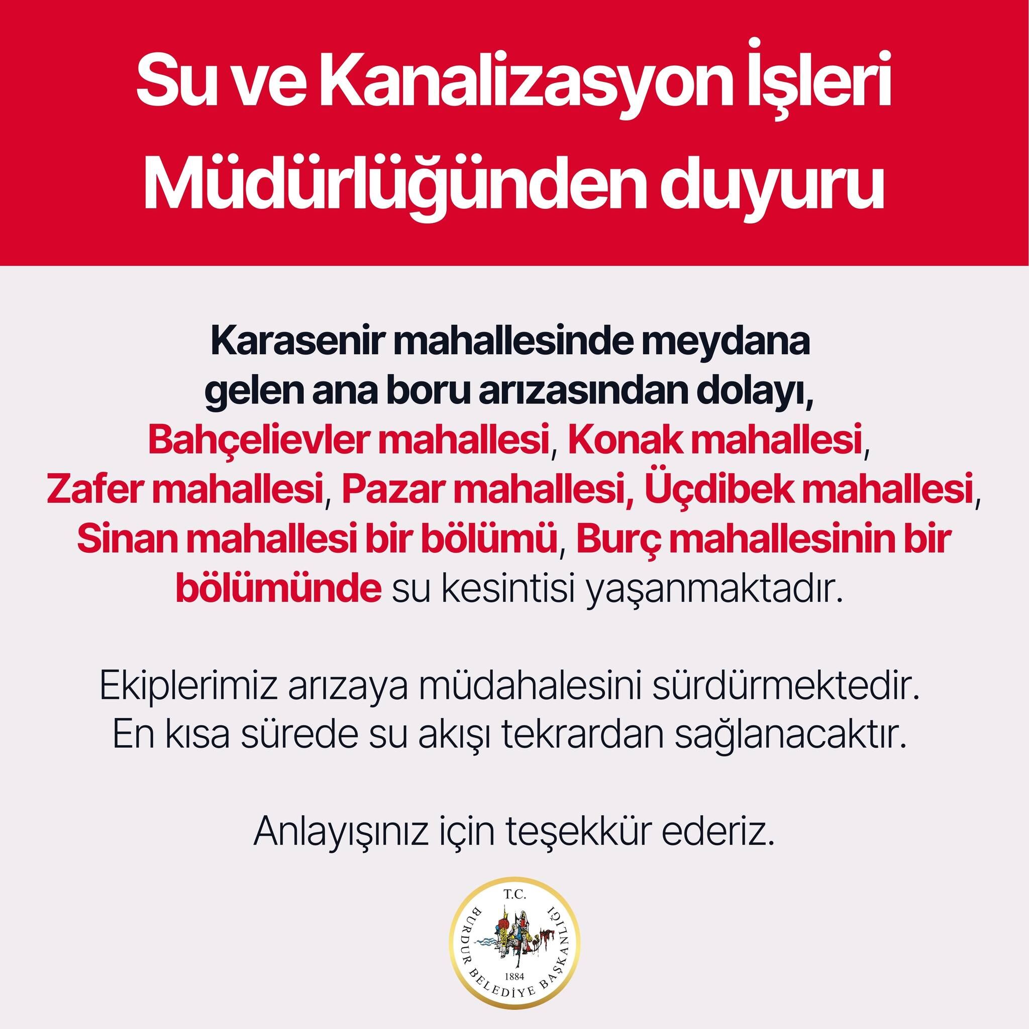burdur su kesintisi