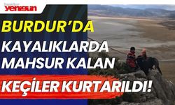 Burdur'da kayalıklarda mahsur kalan keçiler kurtarıldı