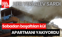 Sobadan boşaltılan kül apartmanı yakıyordu