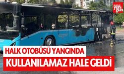 Halk otobüsü yangında kullanılamaz hale geldi