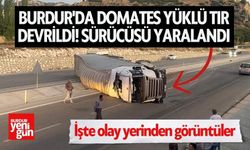 Burdur'da domates yüklü TIR devrildi! Sürücü yaralandı! İşte olay yerinden görüntüler