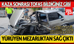 Kaza sonrası Tofaş Şahin Otomobil Bu Hale Geldi; 3 Yaralı