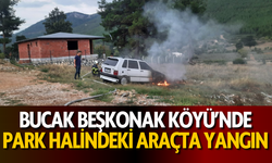 Bucak Beşkonak Köyü'nde Park Halindeki Araçta Yangın