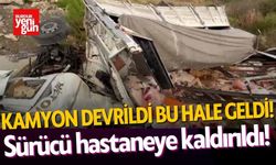 Kamyon bariyerlere çarpıp devrildi! Sürücü yaralandı