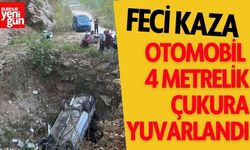 Feci Kaza: Otomobil 4 Metrelik Çukura Yuvarlandı