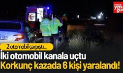 Çarpışan otomobiller kanala uçtu! 6 kişi yaralandı