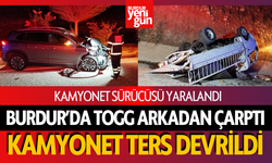 Burdur’da otomobilin arkadan çarptığı kamyonet devrildi: 1 yaralı