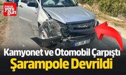 Kamyonet ve Otomobil Çarpıştı Şarampole Devrildi