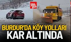 Burdur’da Köy Yolları Kar Altında