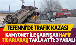 Kamyonet ile çarpışan hafif ticari araç takla attı: 3 yaralı