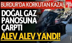 Burdur'da Otomobil Doğal Gaz Panosuna Çarpıp Alev Aldı