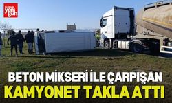 Beton Mikseri ile Çarpışan Kamyonet Takla Attı