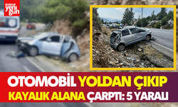 Otomobil yoldan çıkıp kayalık alana çarptı: 5 yaralı
