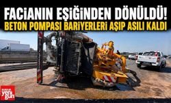 Beton Pompası Bariyerlere Saplandı! Sürücü Cam Kırılarak Kurtarıldı