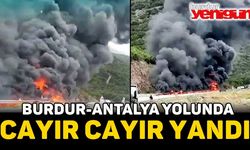 Burdur Antalya karayolunda tiner yüklü TIR devrildi