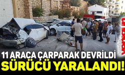 11 araca çarparak devrilen beton mikserinin şoförü yaralandı