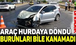 Hurdaya dönen araçtan burunları kanamadan çıktılar