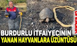 Burdurlu itfaiyecinin yanan kaplumbağa ve yılan üzüntüsü