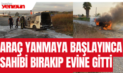 Araç yanmaya başlayınca sahibi bırakıp evine gitti