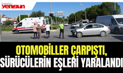 Otomobiller çarpıştı, sürücülerin eşleri yaralandı