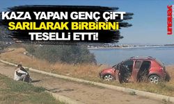 Kaza yapan genç çift sarılarak birbirini teselli etti