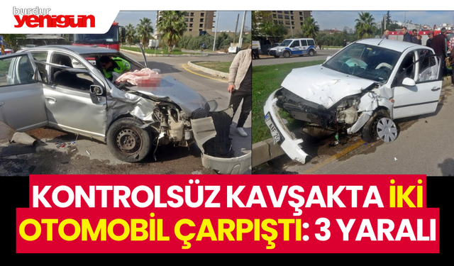 Kontrolsüz kavşakta iki otomobil çarpıştı: 3 yaralı