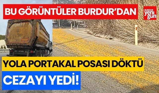 Bu görüntüler Burdur'dan! Yola portakal posası döktü, cezayı yedi!