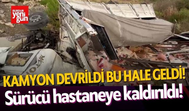 Kamyon bariyerlere çarpıp devrildi! Sürücü yaralandı