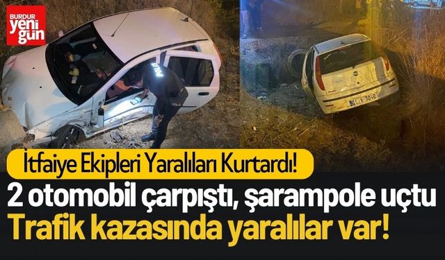 İki Otomobil Çarpıştı, Araç Şarampole Yuvarlandı! Yaralılar var