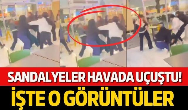 Sandalyeler Havada Uçuştu! Kızların Kavgası Görüntülendi