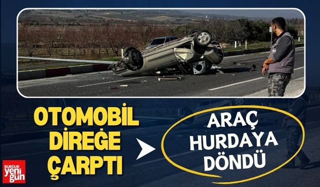 Otomobil direğe çarpıp takla attı