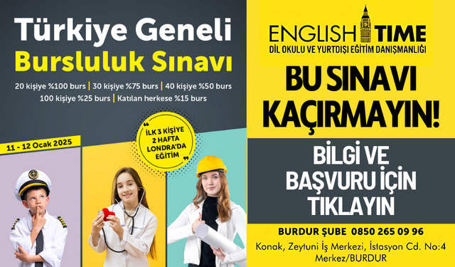 Burdur'da İngilizce Eğitimi İçin Büyük Fırsat! English Time'dan Bursluluk Sınavı!