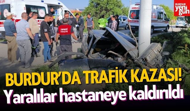Burdur'da Otomobil Direğe Çarptı, Karı-Koca Yaralandı