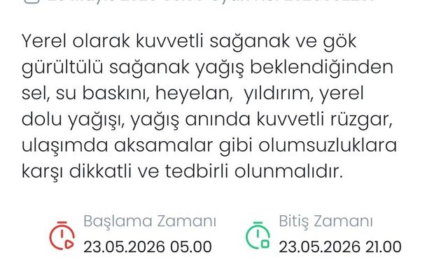 Denizli için kuvvetli sağanak ve gök gürültülü yağış uyarısı