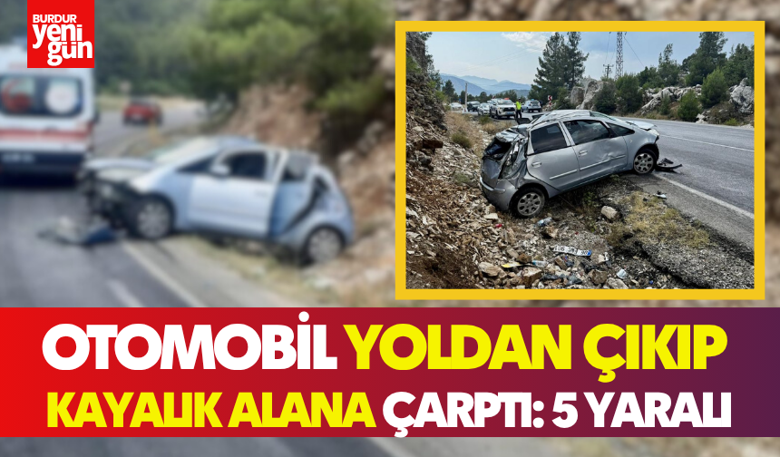 Otomobil yoldan çıkıp kayalık alana çarptı: 5 yaralı